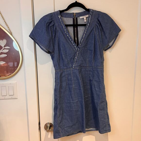 Derek Lam 10 Crosby Denim Cotton and Linen Faux Wrap Shift Dress Sz 4 - Picture 3 of 12